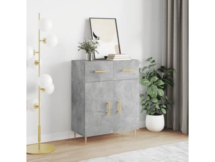 HEFZGDB Modernes Sideboard Betongrau Holzwerkstoff für Wohnzimmer Aufbewahrung mit Metallbeinen und Stauraum im zeitlosen Design mit Türen und Schubladen, Sicherung durch mitgelieferte