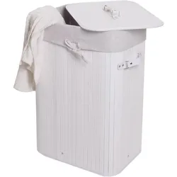 Wäschekorb MCW-C21, Laundry Wäschebox Wäschesammler Wäschebehälter Wäschetonne, Bambus 61x43x32cm 70l ~ weiß