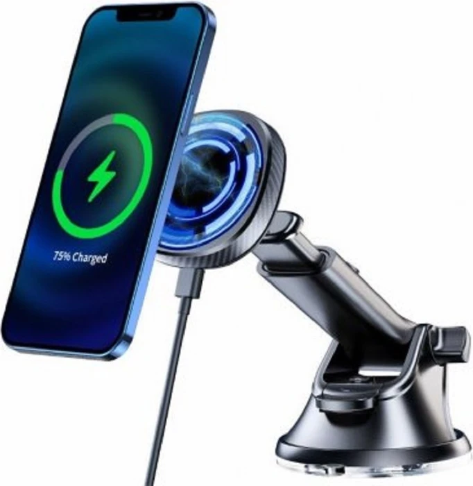 Swissten Dashboard magnetic Autohalterung mit 15W drahtlosem Laden (MagSafe kompatibel)