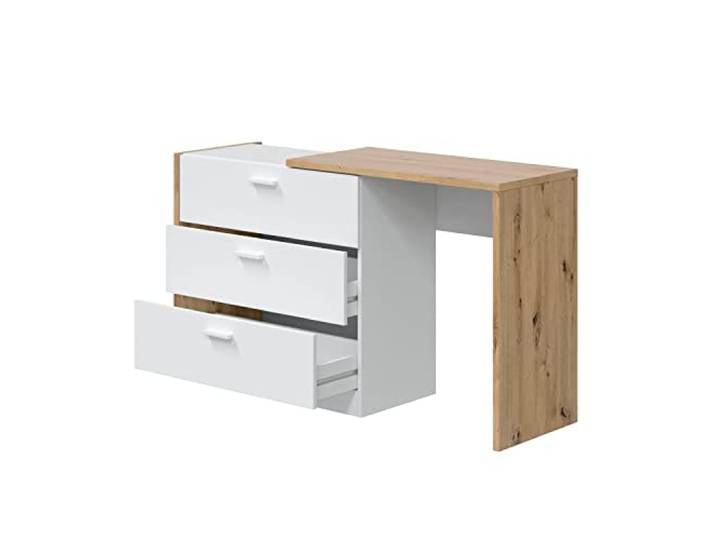 habeig Kommode Sideboard seitlich ausziehbar 81-130cm Nodi-Eiche und Weiss