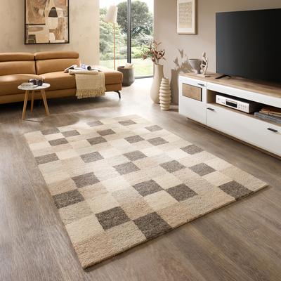 Wollteppich THEKO "Origin Loop Karo", weiß, B:250cm H:10mm L:300cm, Schurwolle, Teppiche, handgetuftet, reine Schurwolle, kariert