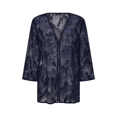 Satinbluse GOLDNER "Elegante Pailletten-Jacke, V-Ausschnitt", Damen, Gr. 44, blau (marine), Obermaterial: 100% Polyester PES., V-Ausschnitt, Blusen, Pailletten