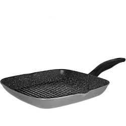 Stoneline Grillpfanne, 28 x 28 cm, mit 2 Ausgüssen, Aluguss, Grillpfanne beschichtet mit echten Steinpartikeln, grau, Grillpfanne Induktion, backofengeeignet