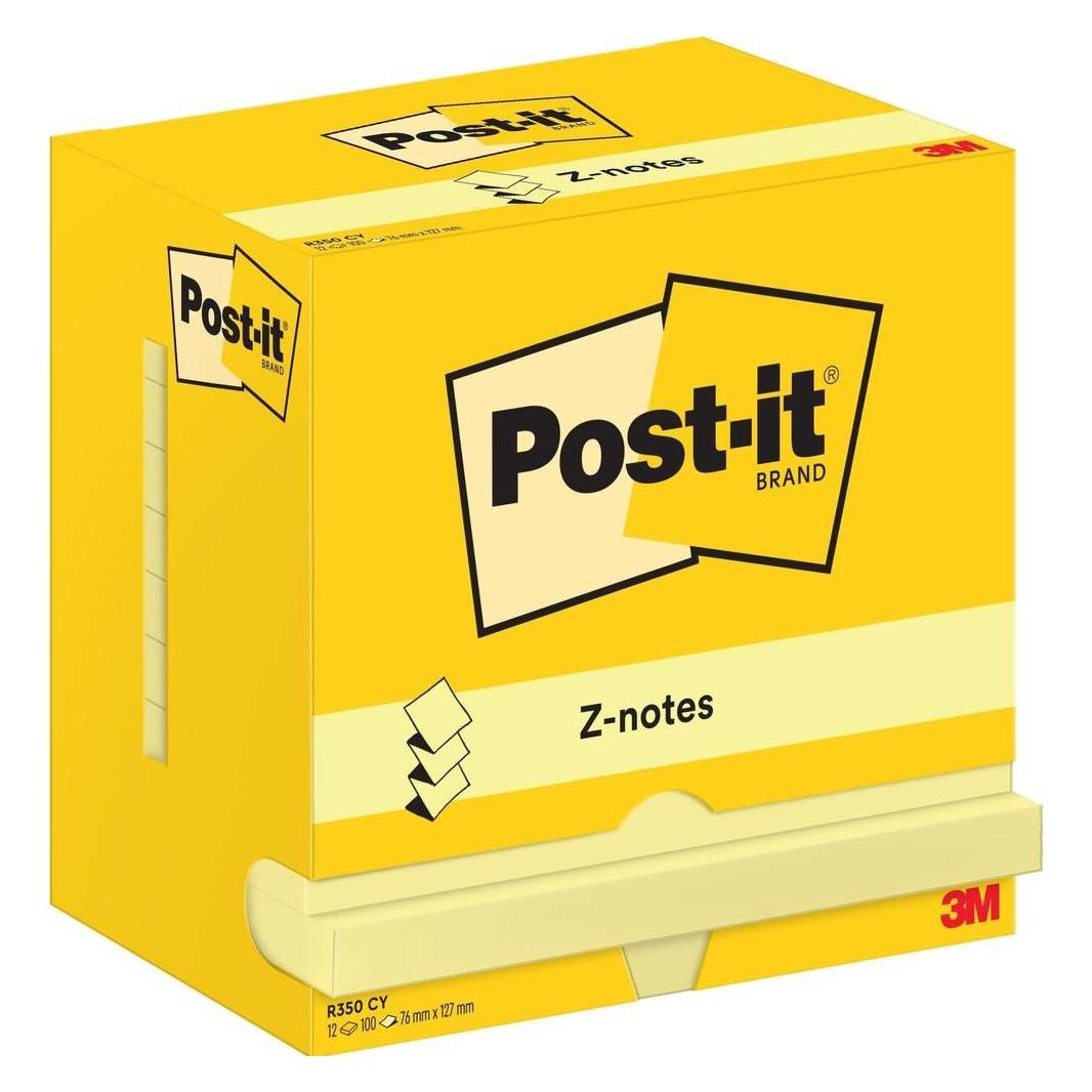 Post-it Notizzettel Z-Notes 76 x 127 mm, Gelb, 12 Blöcke (127 x 76 mm) (R350CY)