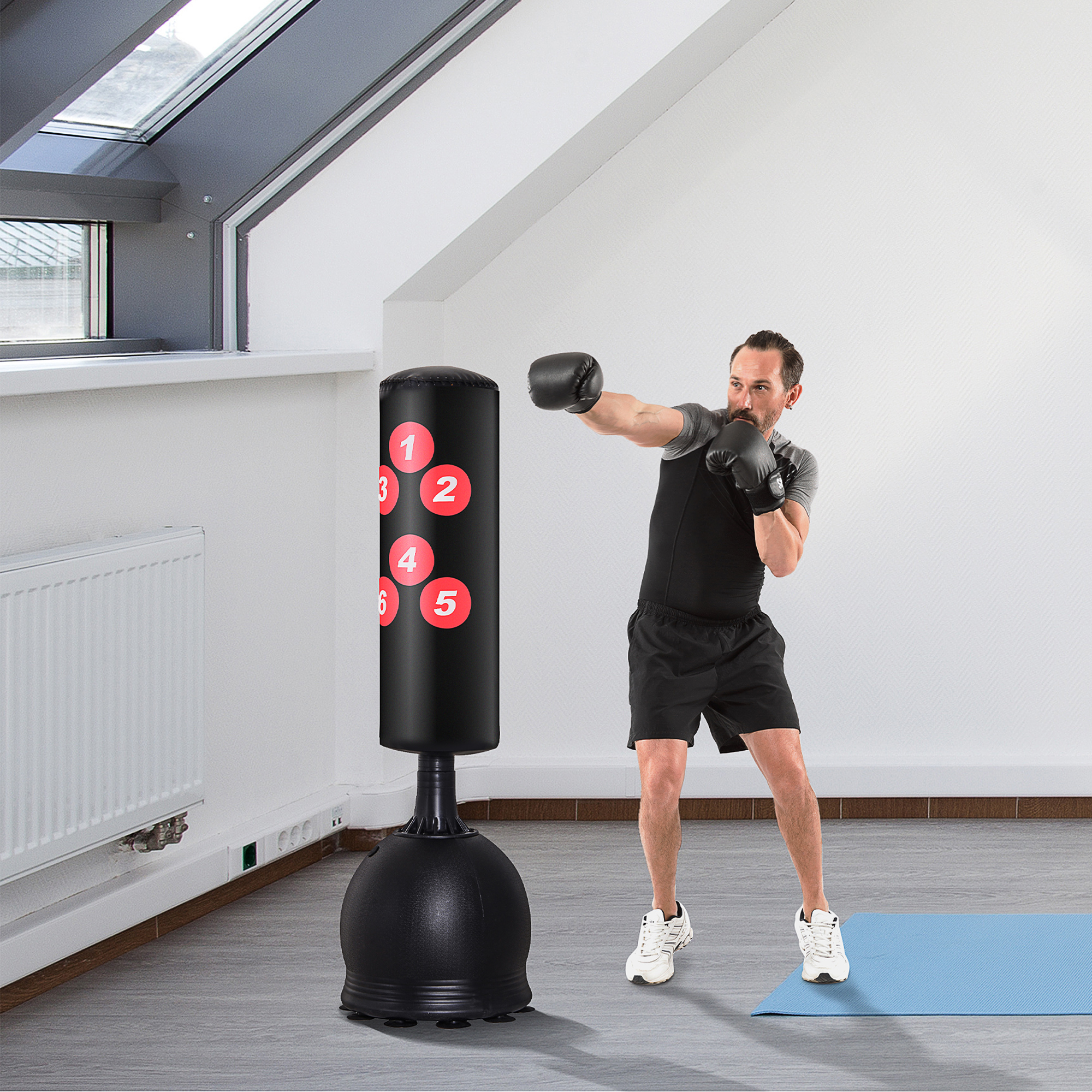 Homcom Sacco da Boxe da Terra, Sacco da Pugile per Adulti e Bambini, Fit Boxe Arti Marziali (50x50x165cm) Aosom
