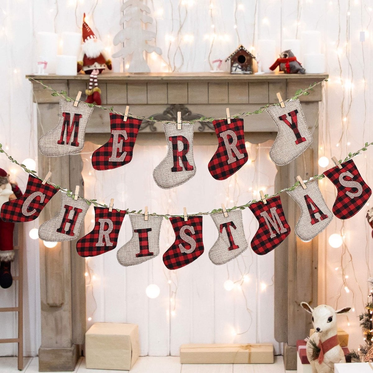SolidKeus - Set van 14 kerstbanners van jute voor decoratie