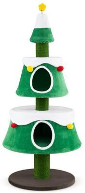 "Costway 61.5"" Cat Christmas Tree for Indoor Kittens with 2 Large Condos Star Spring Toy and Decorative Balls-Green"
