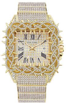 Fashion Sheath Luxury Gold Iced Out Hip Hop Watch With Emerald Accents Diamond Style Mens Quartz Wristwatch gold