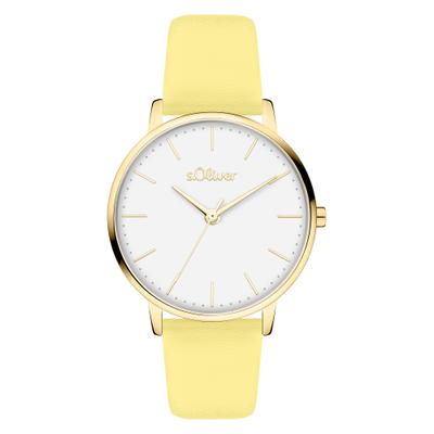 Quarzuhr S.OLIVER "Modern Basics", gelb, weiß, Armbanduhren, Damen, goldfarben, Quarzuhr, Armbanduhr, Damenuhr, analog