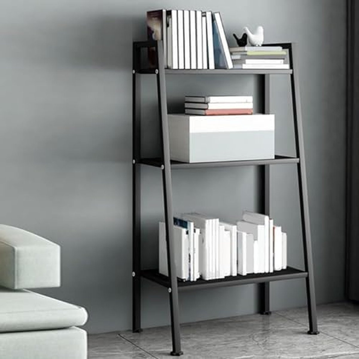 Rode ladder boekenkast als opbergrek voor de woonkamer, slaapkamer of keuken, Hoogte: 140 cm