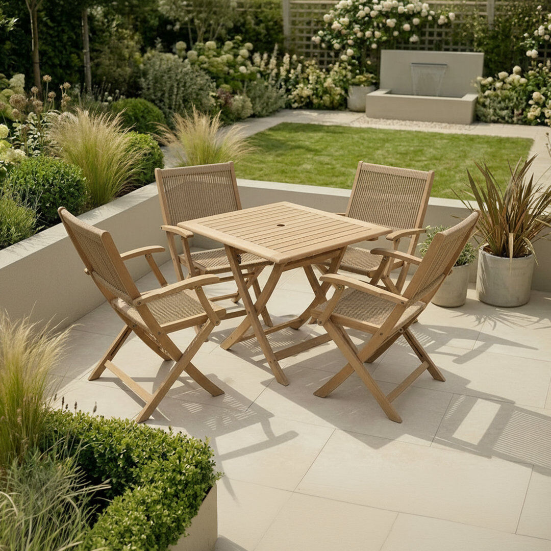 Latitude Run 4 - Person Solid Wood Patio Dining Set Square Table Beige 4