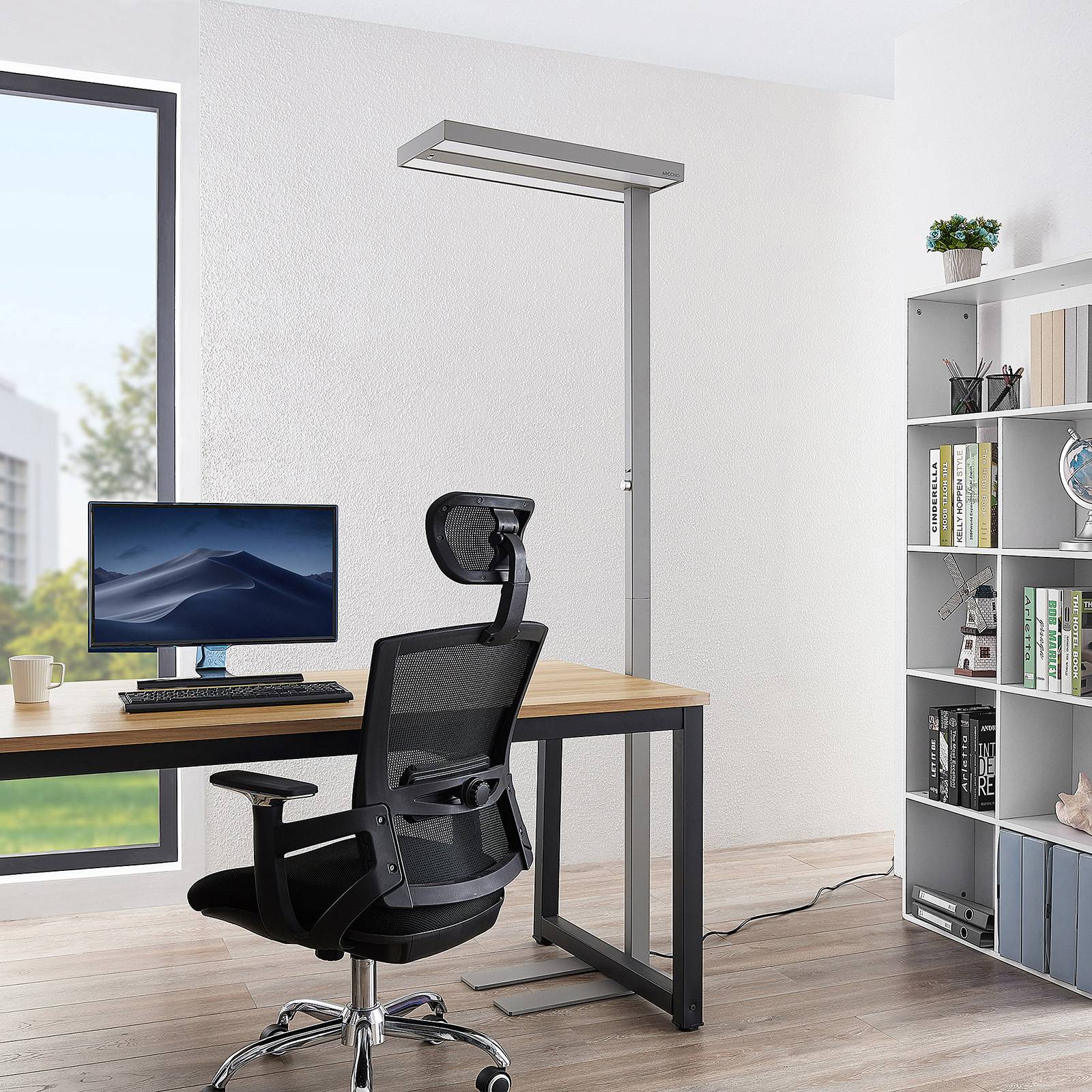 Floor Lamp Logan Pro Arcchio, dimmable, Alu / grey / zinc, Workroom / Office, Aluminium, Modern, Floor Lamp