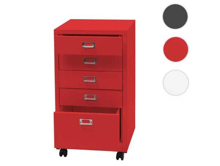 Caisson roulant MCW-L49 métal 75x40x41cm 5 tiroirs rouge