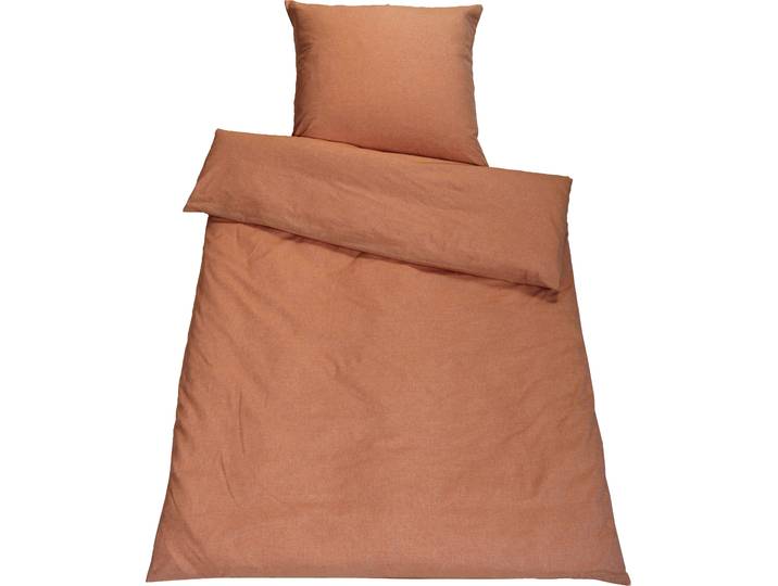 Bettwäsche SETEX Chambray , rot (rostrot), B/L: 200cm x 220cm, 1 Stk., 2 Stk., Chambray, B/L: 80cm x 80cm & 80cm x 80cm, 3 Stk., Chambray, Obermaterial: 90% Baumwolle, 10% Polyester, Bettwäsche, Bettwäsche, in diversen Uni-Tönen