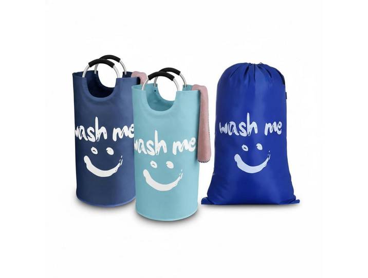 Wäschekorb Set 3-teilig 2x 95L & 1x 125L faltbar Blau/Dunkelblau, Mehrfarbig, 63x1x93 cm, Haushalt & Reinigung, Wäschepflege, Wäschekörbe & Wäschetonnen