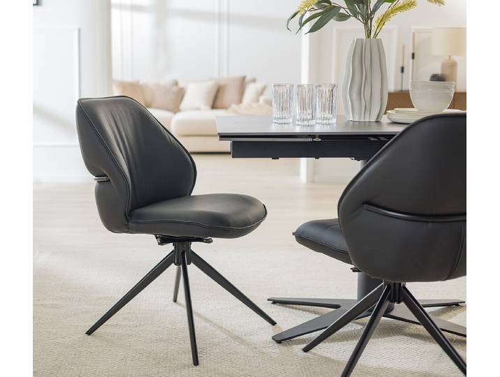 Chaise capitonnée pivotante LINNI x2 49 x 87 x 64cm Noir/Noir