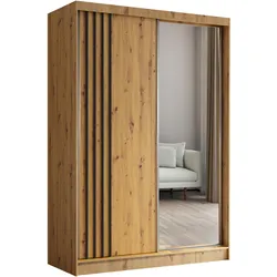 KLEIDERSCHRANK mit Spiegel-Schiebetüren und Aluminium-Leisten, LED-Beleuchtung - NALLA - 150 cm Artisan+Artisan+Schwarz