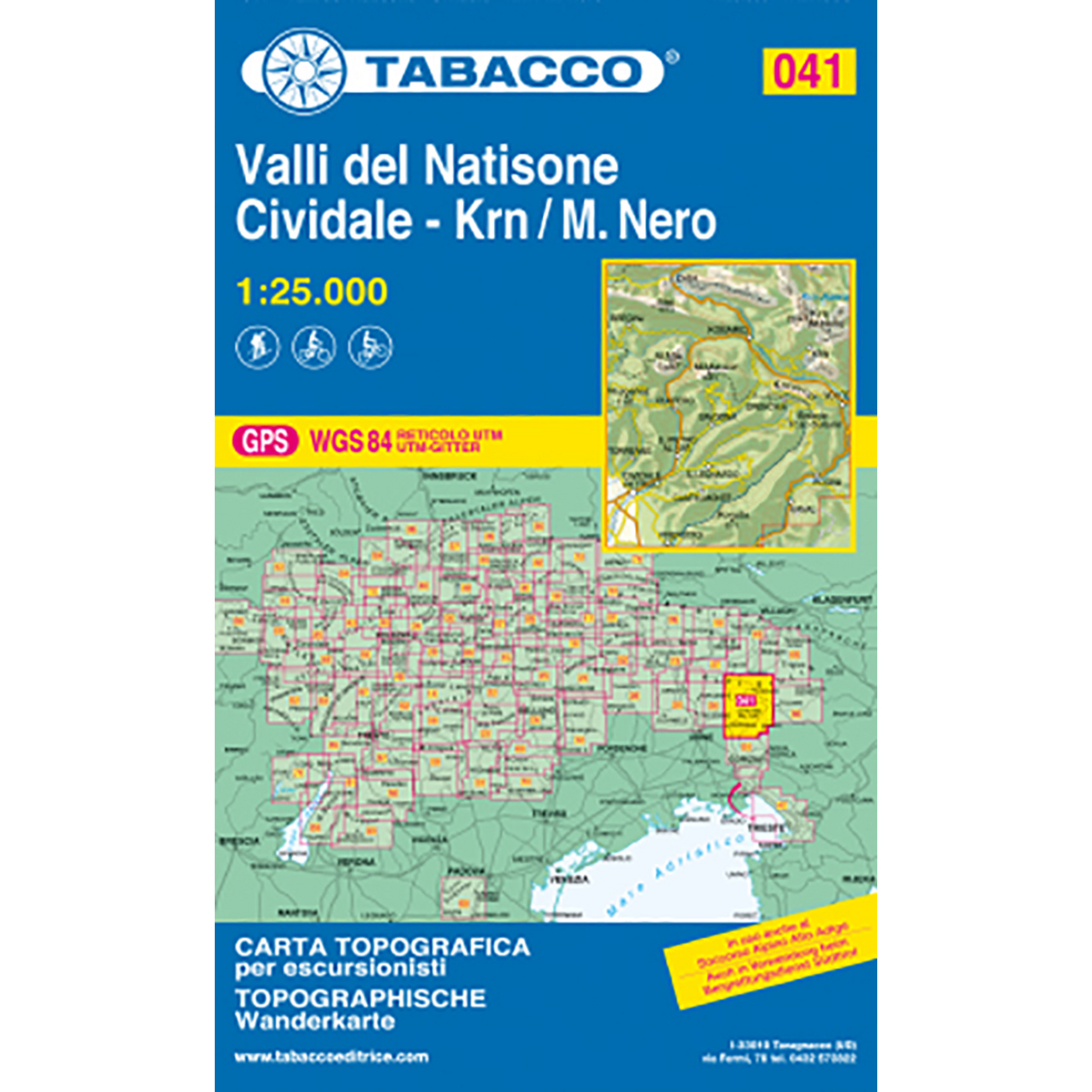 Tabacco Valli del Natisone-Cividale 041 Wandkarte Topografische Karten Aufl. 2019