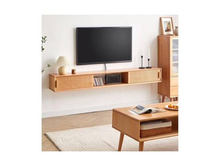 DFHS46JK Multimedia-Möbel Schwimmender TV-Ständer aus Holz, schwimmendes 59''/71'' Entertainment-Center für das Wohnzimmer(Nature,150x22x25cm)