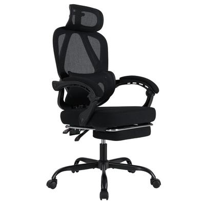 COSTWAY Ergonomischer Bürostuhl mit ausfahrbarer Fußstütze, verstellbarer Rückenlehne, Kopf- & Lendenstütze
