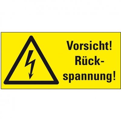 Aufkleber I Warn-Kombischild Vorsicht! Rückspannung!, praxisbewährt, Folie, selbstklebend, 52x26mm, 10/Bogen, BGV A8