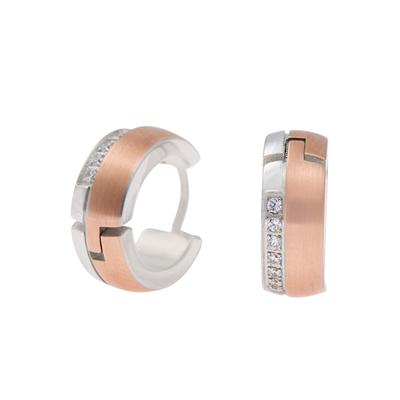 Paar Creolen FIRETTI "Schmuck Geschenk Ohrschmuck bicolor glitzernd", rosa (edelstahlfarben, roségoldfarben, kristallweiß), Ohrringe, Damen, 13mm, Edelstahl, mit Zirkonia (synth.)