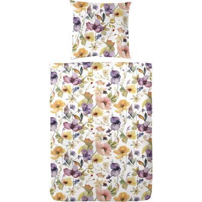 Bettwäsche PRIMERA "Primera Mako-Satin-Bettwäsche Viola", gelb, B/L: 135cm x 200cm, 1 Stk., 1 Stk., Mako-Satin, B/L: 80cm x 80cm, 2 Stk., Mako-Satin, Obermaterial: 100% Baumwolle, Bettwäsche, Bettwäsche, mit einem kräftigen Blumenmuster