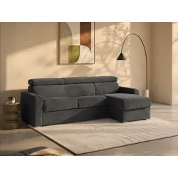 Ecksofa mit Matratze - Ecke wechselbar - Cord - Anthrazitgrau - Liegefläche mit Lattenrost mit breiten Latten 160 cm - Matratze 22 cm - Memory Schaum - VIZIR