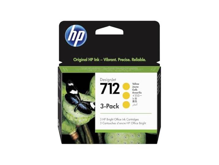 HP 712 Jaune\, Lot de 3 Cartouches Encre Originales Compatible avec DesignJet T650\, T630\, T250\, T230 (3ED79A)