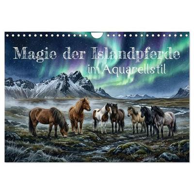 Magie der Islandpferde im Aquarellstil (Wandkalender 2027 DIN A4 quer), CALVENDO Monatskalender