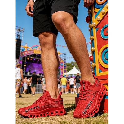 Rote Herren-Sneaker für Musikfestivals – auffälliges Design, bequem für ganztägiges Tragen bei Open-Air-Konzerten und Musikveranstaltungen, perfekt für Sommerfestivals