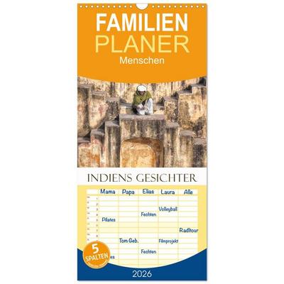 Familienplaner 2026 - Indiens Gesichter mit 5 Spalten (Wandkalender, 21 x 45 cm) CALVENDO