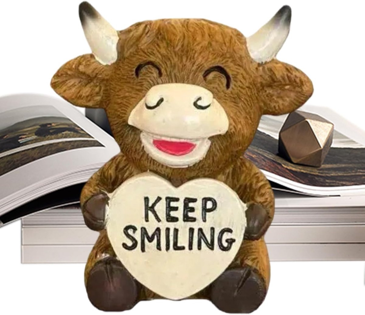 Koe Figurine met Romantisch Hart Design - Multicolor Decoratie Beeldje - Hoogte: 12 cm