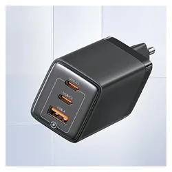 Usams US-CC180 65W ACC 3 Ports GaN Fast Charger (EU) -- Sandru series (65 W, 3 Ports), USB Ladegerät, Schwarz