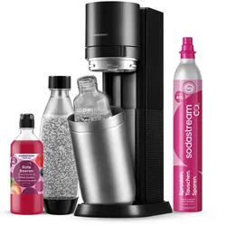 SodaStream Wassersprudler DUO mit Rote Beeren Zero Sirup   inkl. 1x 1L Glasflasche, 1x 1L Kunststoffflasche + Quick-Connect CO2-Zylinder   Farbe: Titan