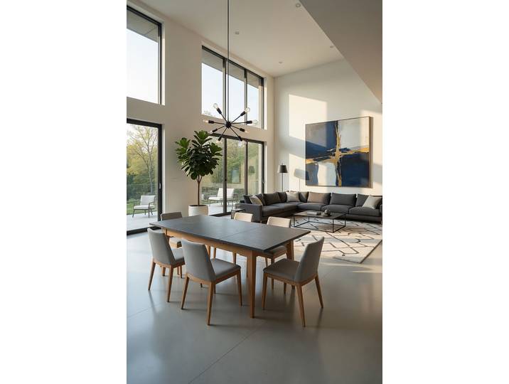 Table extensible 140cm Gris/Gris/Pin marron