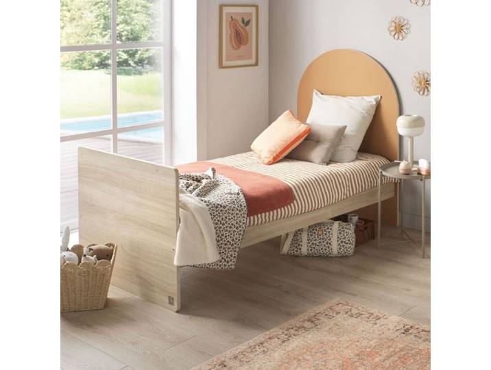 Lit junior - ARCHE - 90x190 cm - tête de lit arche intégrée - décor chêne sépia