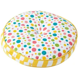 BODENKISSEN rund, bunte Punkte & gelbe Streifen, Ø 43/7 cm