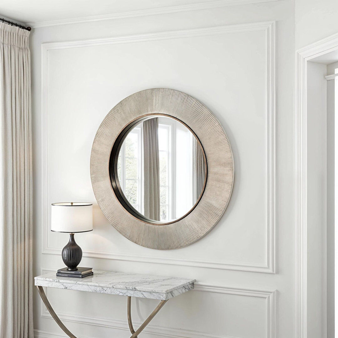 Canora Grey Aubry Round Ribbed Mirror Bevelled Silver 90cm H X 90cm W X 3cm D