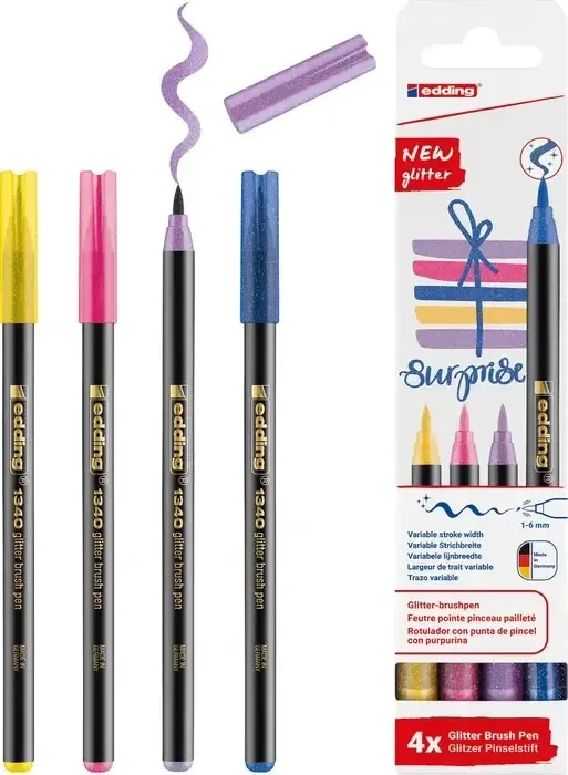 edding 1340 glitzer Brush-Pens farbsortiert, 4 St.