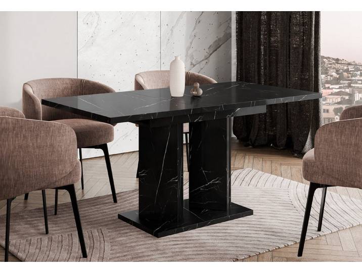 Home Collective Esstisch ausziehbar Tisch Küchentisch Esszimmertisch Ausziehtisch (Esszimmer Küche Wohnzimmer Esstisch erweiterbar), Doppel-Säulengestell 120-160x80 cm Schwarz Marmor-Optik