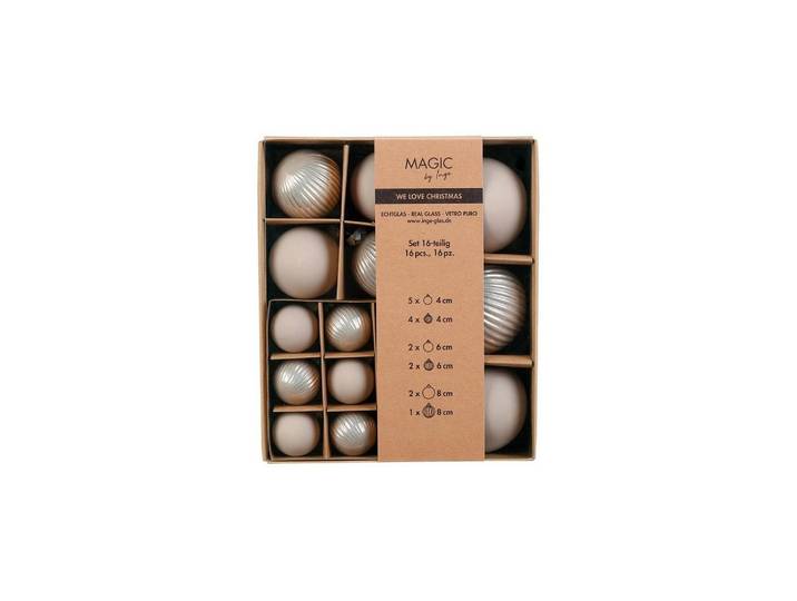 Weihnachtsbaumkugel INGES CHRISTMAS DECOR 4 6 und 8 cm 16 Stück , beige (natur), Glas, Weihnachtsbaumkugeln, Weihnachtsbaumkugel