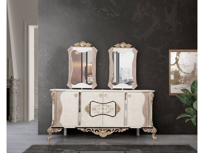 Xlmoebel Sideboard XLMOEBEL Kommode aus Holz in Beige mit 2 Spiegeln und Schubladen (Sideboard mit Spiegeln, 3 St., Kommode mit 2 Spiegeln), Made in Europa