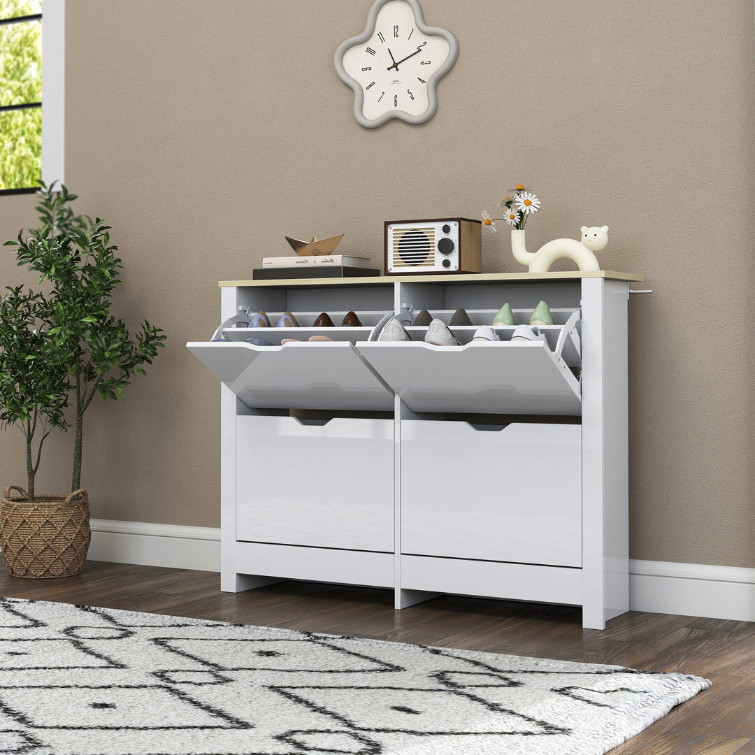 17 Stories 12 Pair Flip Down Shoe Storage White@@Oak Wood 12