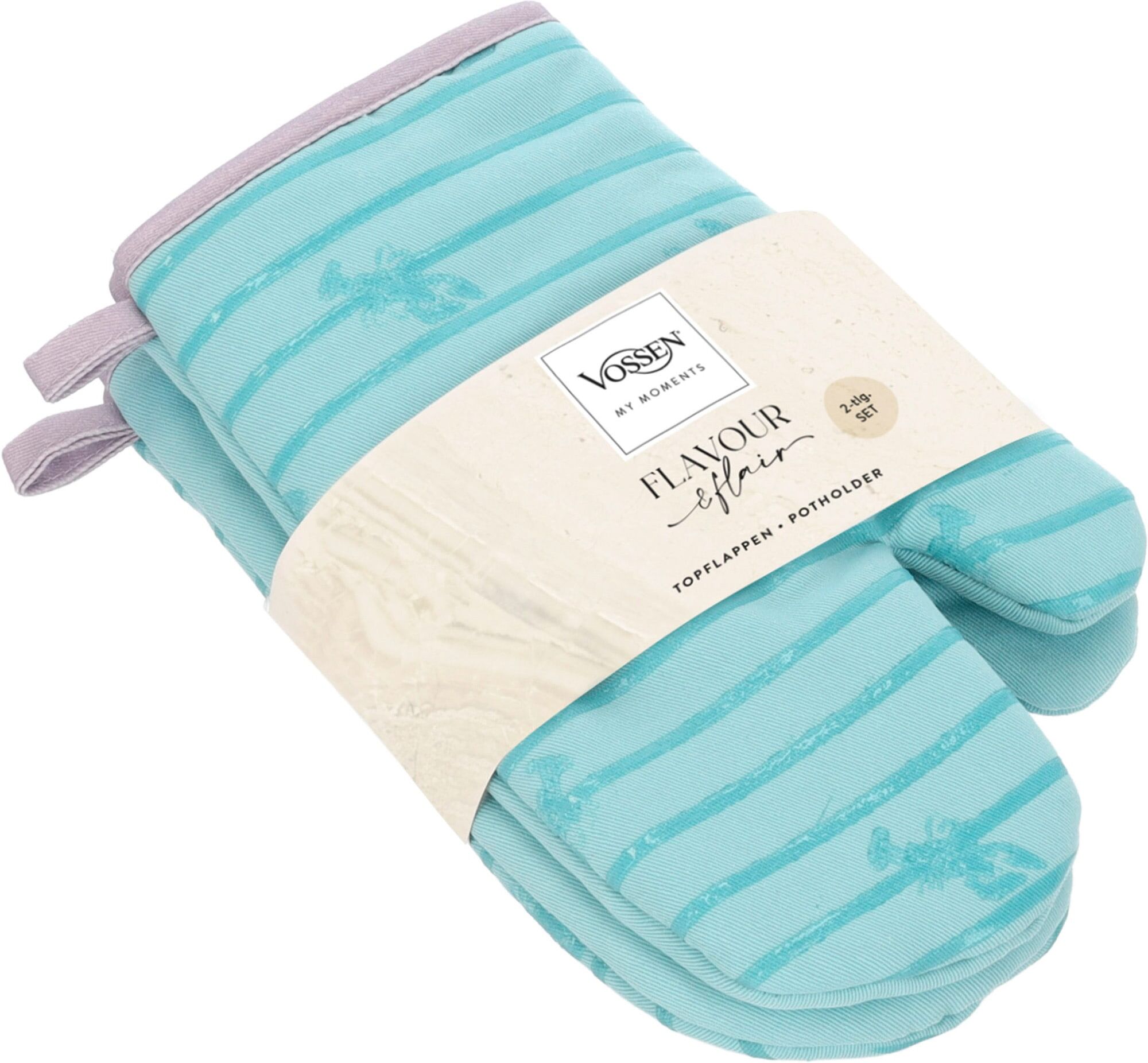 Topfhandschuhe VOSSEN "Scandi Cook", blau (dreamy blau), B:18cm L:28cm, Obermaterial: 100% Baumwolle, Topflappen, Topfhandschuhe, mit Silikonbeschichtung im Lobster-Design, Hitzebeständig bis 250 dreamy blau Einheitsgröße