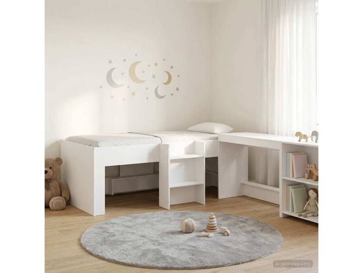 furnicato Bettgestell Kinder Hochbett mit Schreibtisch 203x101x68,5 cm Weiß (1-tlg), Integrierter Arbeitsplatz für Kinder-Etagenbett im Innenbereich