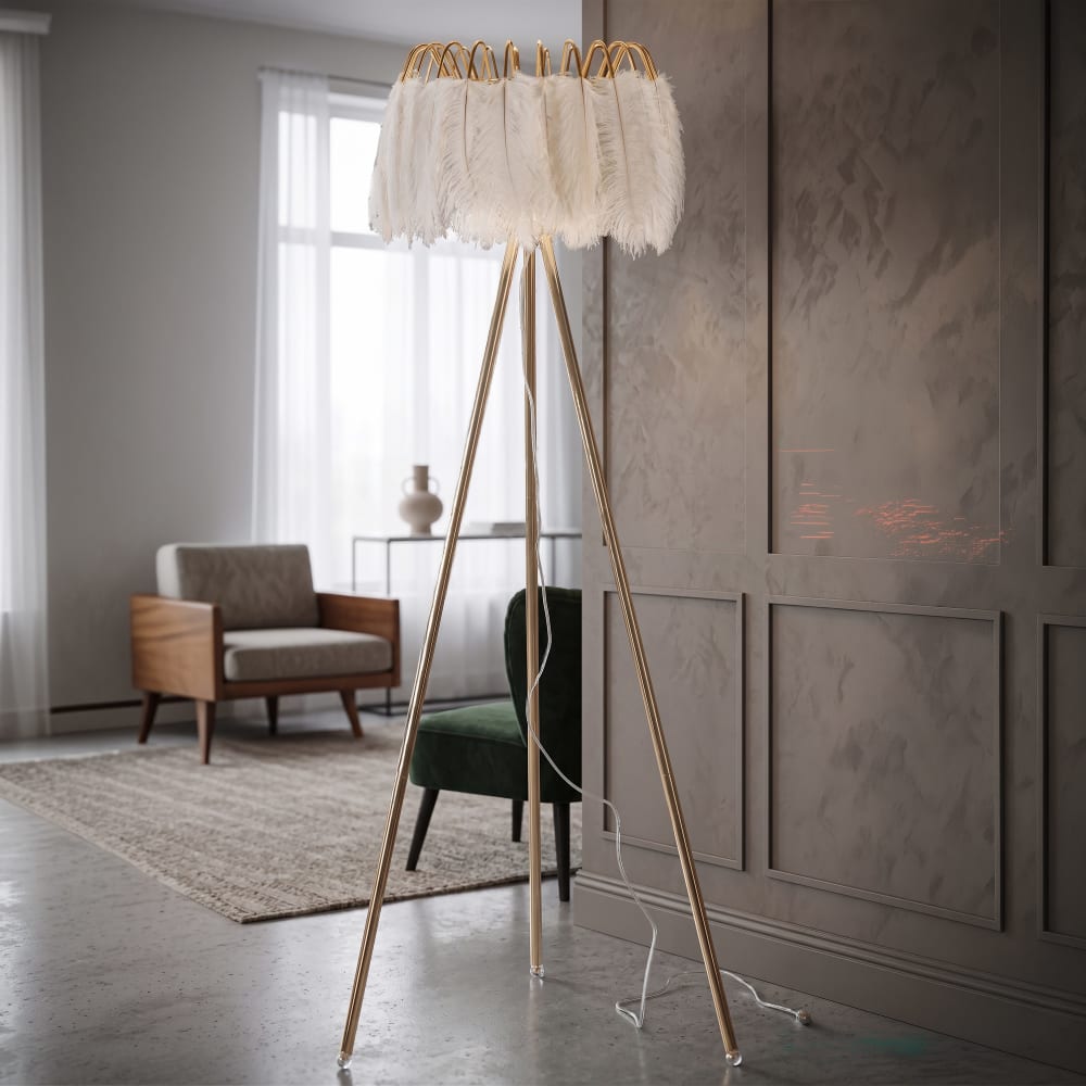 Mauro Ferretti Lampadaire avec plumes blanches cm ø 46x147 Rose 46x147x46cm