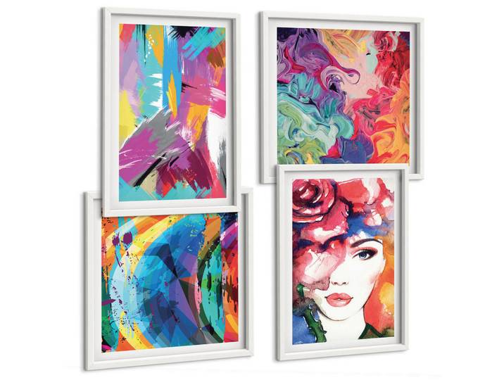 Tulup Bilder SET 4er Set - 50x50 cm & 40x60 cm Weißer Rahmen - Farbenfrohes abstraktes Porträt, Kunststoff, Rechteckig, 50x50 cm, Fotografie, Bilder & Rahmen, Bilder