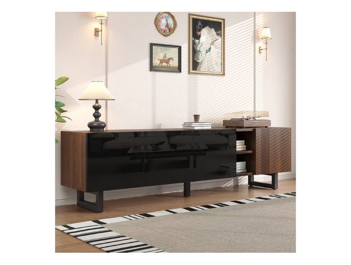 Welltin TV-Schrank Fernsehschrank mit Hochglanzfronten und Holzmaserung 180x38x50 cm, Hochglanzfronten, Holzmaserung, grifflos