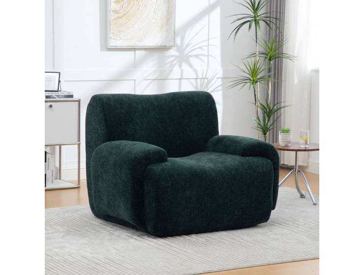 Fauteuil - Chenille - Vert - Avec pouf compressible - Mousse 30D - Sans montage